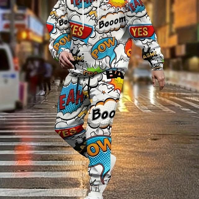 TEMU Heren Casual Sweatshirt en Broek Set, Gemaakt van 100% Gebreide Stof, Met een All- Comic Stijl, Relaxte Pasvorm, Perfect om Warm te Blijven in de Herfst en Winter