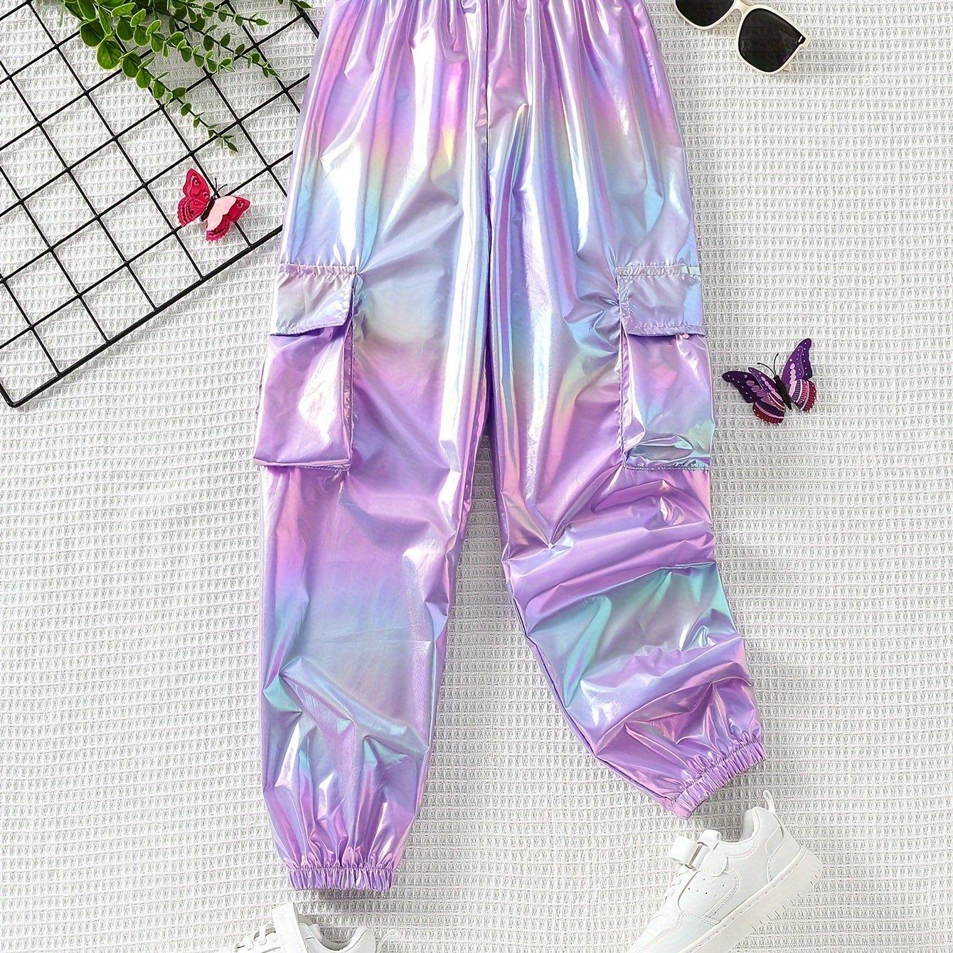 TEMU Fashionable, Cool, Holographic Flap Pocket Pants, For Outdoor