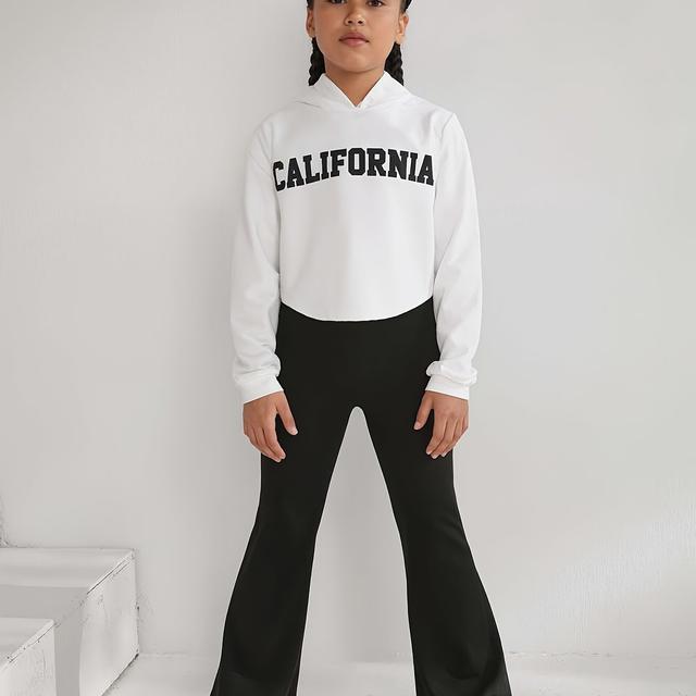 TEMU Girls' Casual Fashion Solid Color Flared Pants For All , Easy And Elegant, , An Ideal Gift, For Outdoor