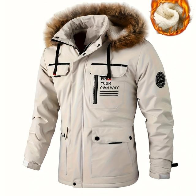 TEMU Outdoor Heren Herfst- en Winter Fleece Gevoerde Verdikte Winddichte Multi-Pocket Parka Hooded Sweatshirt