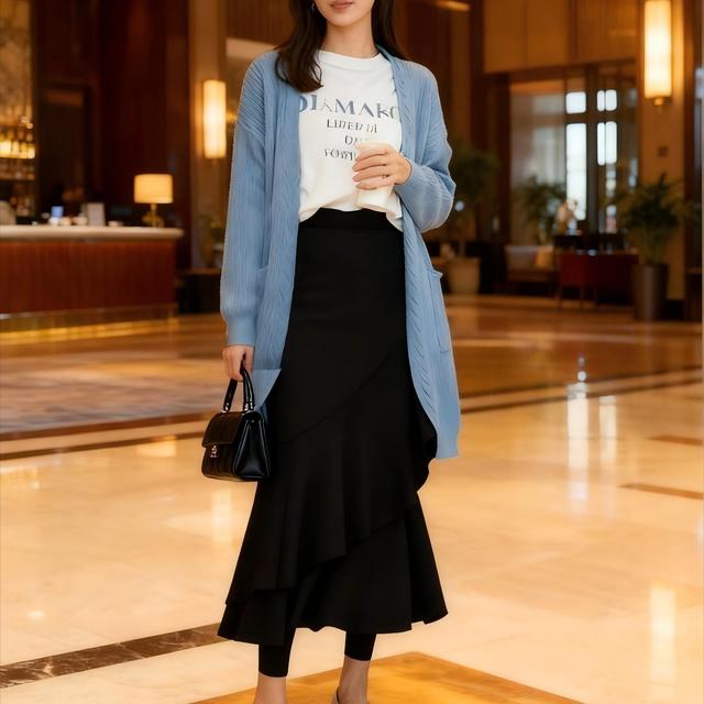 TEMU プラスサイズ、プラスサイズ女性用(200ポンド以上)ハイウエスト非対称フィッシュテールスカートドレス - フェイクツーピースデザイン、フリルレギンス、ヒップスカート、オール着用可能、洗濯機対応、日常・デート・旅行用トなアウトフィット - ニッチなフルフィギュア服