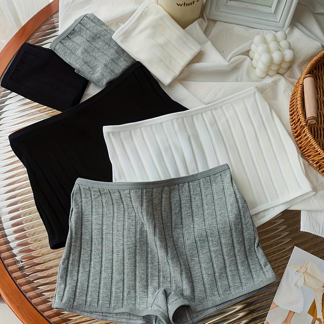 TEMU Set Of 6 Mixed Color Ribbed Women's Boxer Shorts For Autumn And Winter, Style Women's Leggings, Anti-exposure Women's Underwear