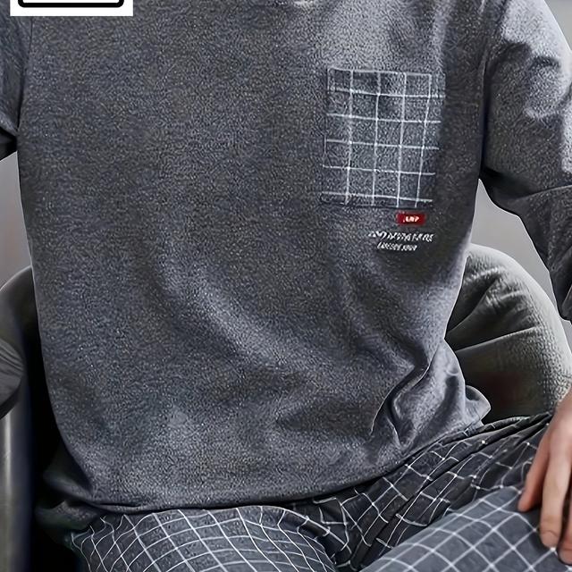 TEMU Conjunto de talla grande para hombre con cuello redondo, con una mezcla de poliéster y spandex, con tejido de punto, ideal para usar en todas , talla grande