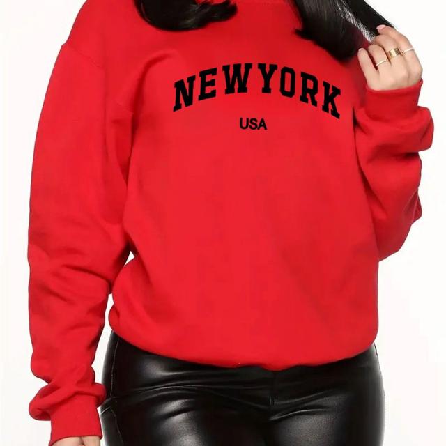 TEMU Tops casuales con estampado de Nueva , sudadera deportiva de manga larga con cuello redondo, ropa deportiva para mujer otoño e invierno