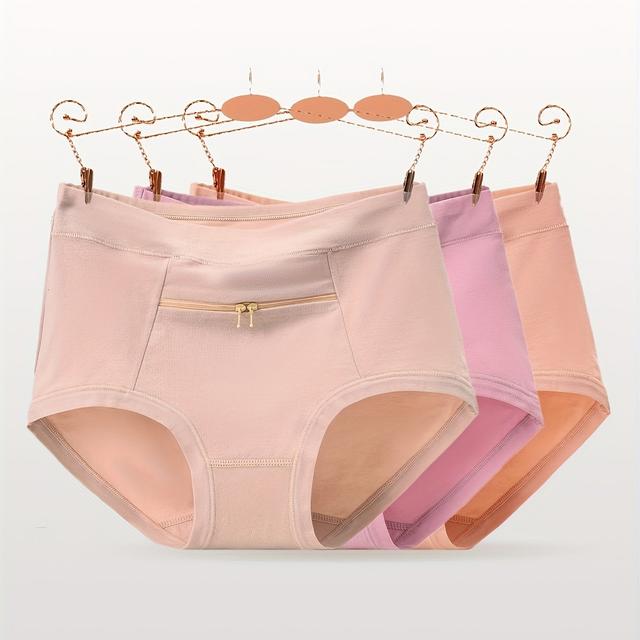 TEMU 3 Peças de Calcinhas Anti-Roubo para Mães na Meia-Idade com Bolsos com Zíper, Roupa Íntima e Respirável para o Verão - Confortáveis e Ajustadas