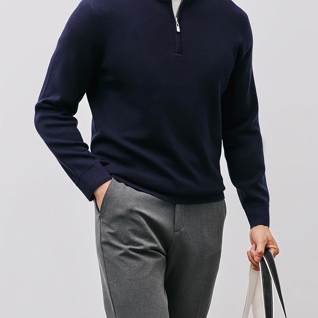 TEMU بلوفر رجالي كاجوال دافئ بلون صافي بسحاب وياقة قائمة وبلوفر سترة سترة بأكمام طويلة منسوجة