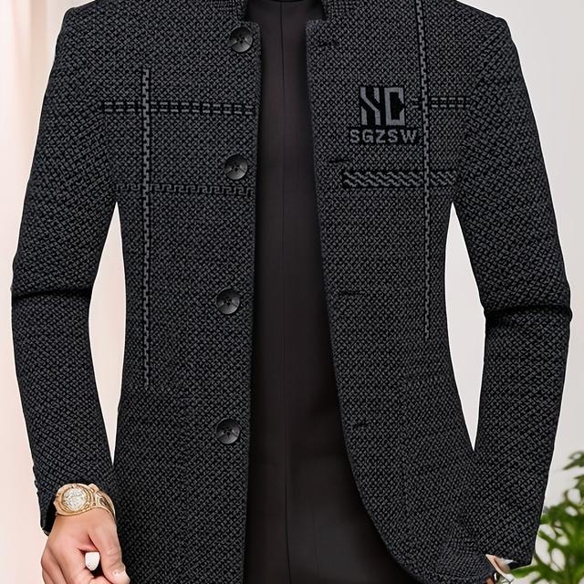 TEMU Men's Suit Jacket For Spring And Autumn, Suitable For Young And Middle-aged, With A Stand Collar, Perfect For Business Casual Wear, High-end Jacket For Fathers