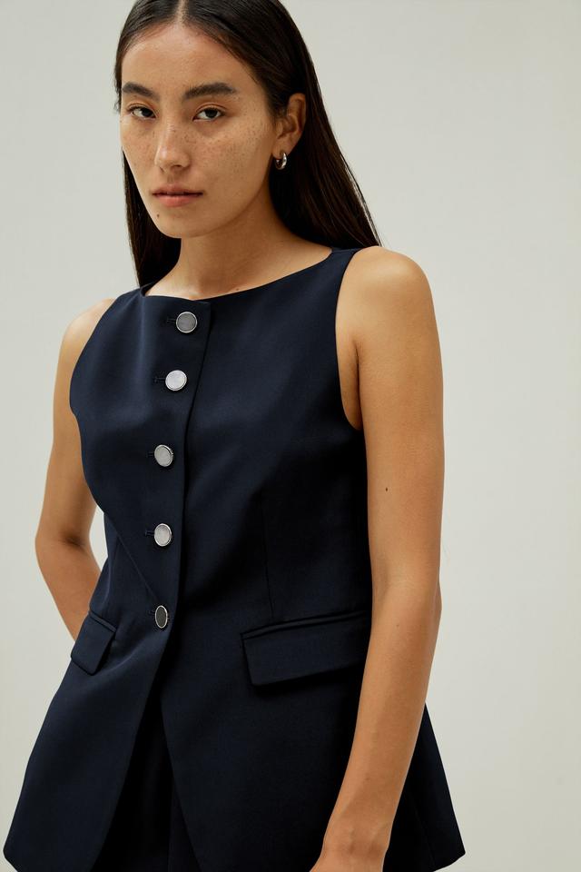 LILYSILK Gilet En Soie Style Blazer Boutonn¨¦ Jacquard De Soie Mettant En Valeur La F¨¦minit¨¦ Coupe Naturelle Bleu Minuit 48