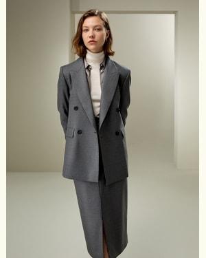 LILYSILK Blazer En Laine Et Soie Moderne Coupe Standard Soie Et Laine Une Élégance Intemporelle Suie 38