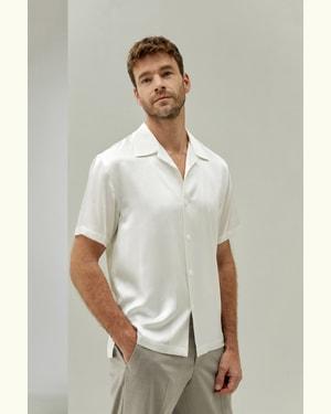 LILYSILK Short Sleeve Shirts For Men Durable Silk Lapel Collar Luxurious United Kingdom Natural White L