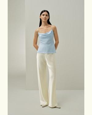 LILYSILK Camisole À Col Bénitier Bonne Extensibilité Soie Double Joe Sophistiqué Et Élégant Douceur Contre La Peau Bleu Clair 40