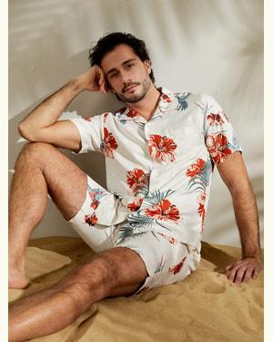 LILYSILK Chemise Hibiscus Croisière Hawaïenne Boutons En Nacre Jacquard De Soie Poche Poitrine Gauche Imprimé D’Hibiscus Xxl