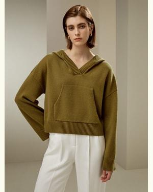 LILYSILK Wool Hoodie Wool-Cashmere Classic Kangaroo Pocket UK Avocado Green M