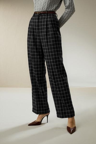 Pantalon de costume large en soie et laine