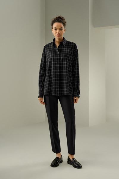 Chemise à carreaux en soie et laine