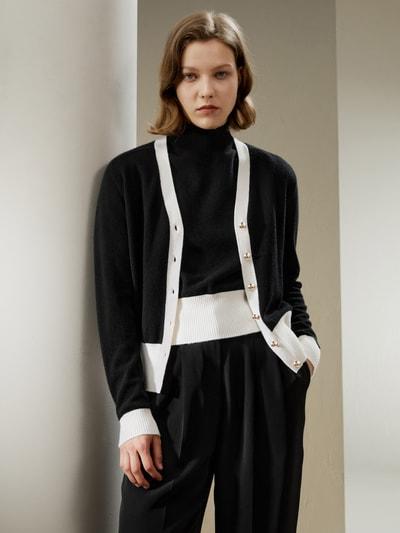 Cardigan en cachemire Gemini avec ourlet contrasté