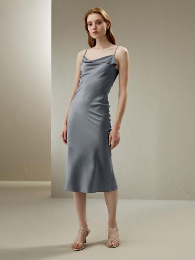 LILYSILK Womens Silk Dress Carbon gray United Kingdom 100 Pure Silk Draped Cowl Neck Oblique Layered Design Adjustable Spaghetti Straps UK 16
