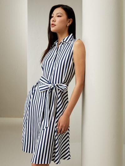 LILYSILK Silk Dresses for Women Blue-White-Pinstripes UK 100% Silk Twill Classic Pinstriped Pattern Sleeveless Dress Selftie Belt UK 20