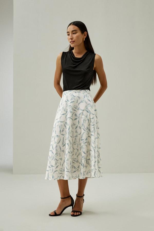 LILYSILK Ladies A-Line Silk Skirt - Leafy Lane 100% Organic Silk - Elegant and Casual Style Abstract Plant Print Skirt