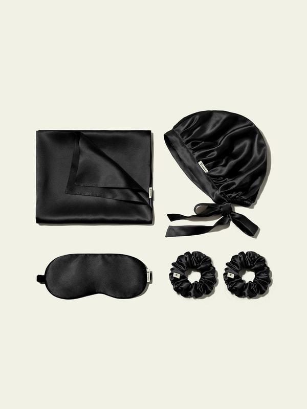 LILYSILK Luxury Silk Sleep Set Perfect Gift Set - Black - Standard(20" x 26")