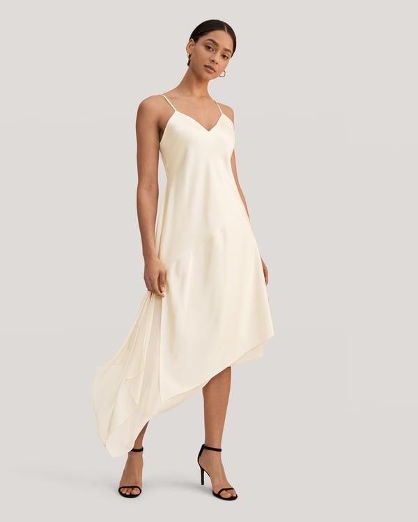 LILYSILK Robe En Soie FR Femme Asymétrique Avec Ourlet à Volants Blanc 8