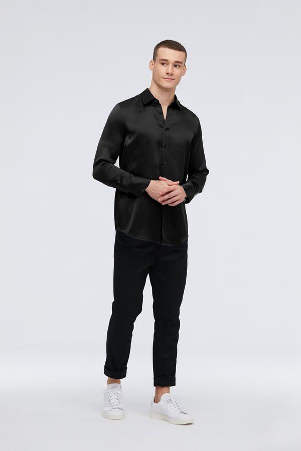 LILYSILK Chemise Homme Soie Noire XXL Manches Longues Coupe Classique 100% M?rier