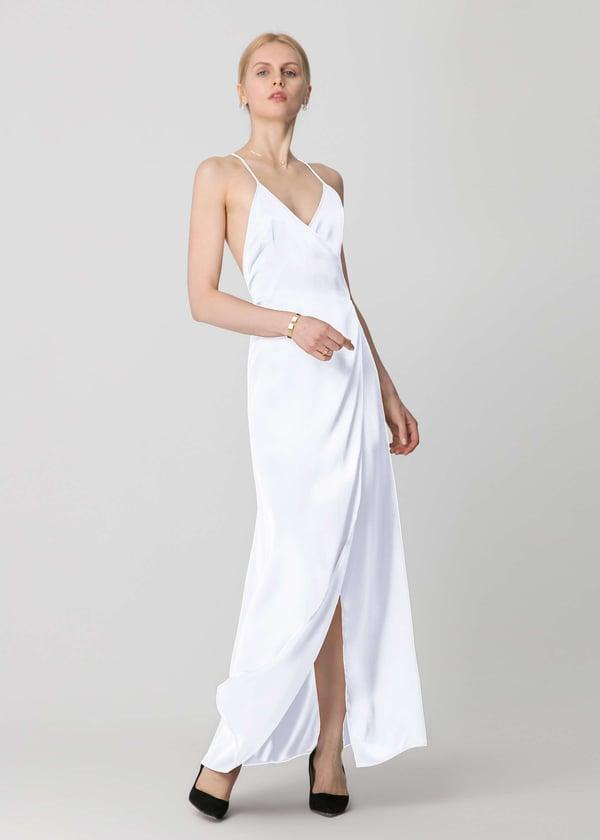 LILYSILK Women's Elegant Silk Maxi Dress, White, M, Perfect for Parties, 19 Momme Silk, Smooth & Soft