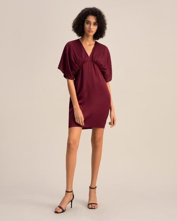 LILYSILK Robe En Soie Chic Femme Manche Courte, Taille Haute Robe Fourreau Respirant Super Léger Robe Sang De Boeuf 34