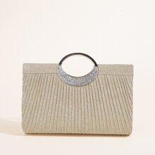 Glamorous Glitter Bling, Sequin, Luxury, Shiny Rhinestone Decor Ruched Detail Chain Glitter Square Bag, Perfect Bride Purse For Wedding, Prom & Party