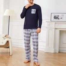 Men Plaid Print PJ Set