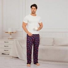 Men's Solid Color Short Sleeve T-Shirt And Lip Print Long Pants Homewear