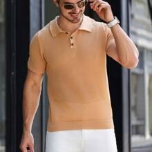 Men's Spring And Summer Solid Color Short Sleeve Knitted Top