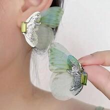 1pair Style Forest Green Butterfly Wing Earrings For Women