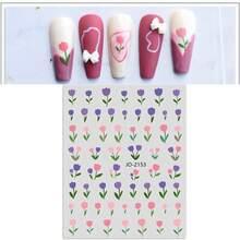 5pcs Get Glamorous With Heart & Tulip Pattern Nail Art Stickers - For Nail Decor, Handmade Nails, Nail DIY