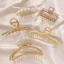 1pc Women Metal Hair Clip Clamp, Large Simple Metallic Hair Claw Clip With Sophisticated Design, Multiple Styles And Styles Available In Practical And