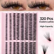 320Pcs 30D Clusters Eyelashes Extension 16 Rows High Capacity Individual Eyelashes Natural Curly Volume Style Wispy Lashes