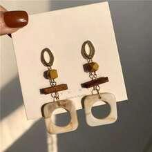 Fashionable Geometric Acrylic Resin Hollow Out Long Earrings For Women, Versatile Party Birthday Gift