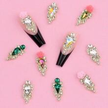 10pcs Bling Crystal Nail Rhinestone Charms Drop Nail Gems 3d Gold Metal Nail Art Flower Jewels For Women Girl Medium Long Nail Decoration DIY Craft S