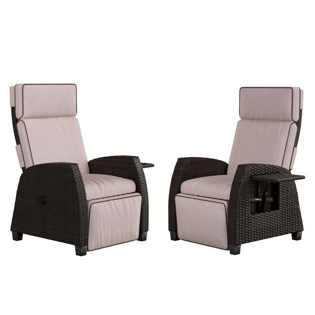 MOOR Indoor & Outdoor Wicker Recliner with Cushion Beige-2PCS-Save $100