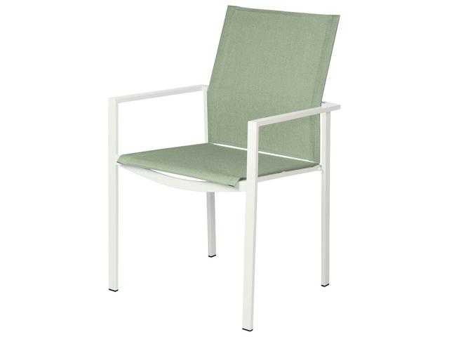 Barlow Tyrie Mercury Dining Arm Chair - Arctic White Powder Coated Stainless Steel - Seagull Sunbrella Sling
