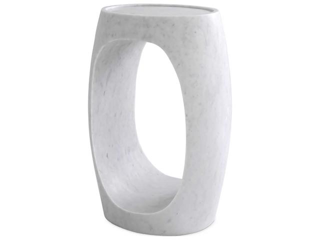 Clipper High Honed White Marble Side Table