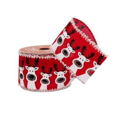 2.5" x 20Ft Red Reindeer Wired Ribbon by Celebrate It® in Null | Michaels®