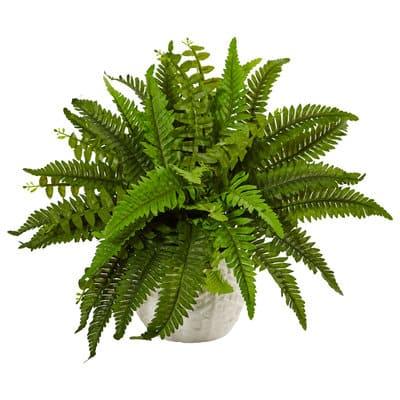 14" Boston Fern In White Planter By Nearly Natural in Green | Michaels®