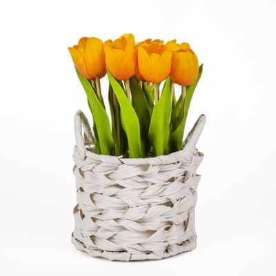 10" Tulip Bouquet in White Basket By National Tree Company in Orange | Michaels®