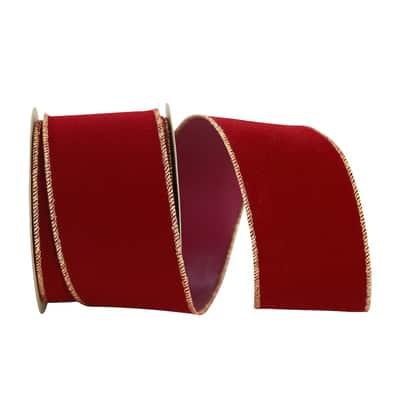 Reliant 2.5" x 10yd. Velvet Duro Domestic Wired Ribbon in Burgundy/Gold | Michaels®