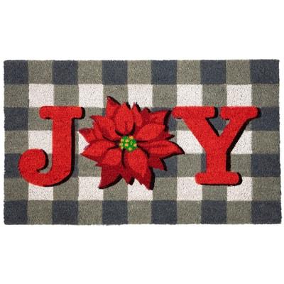 Gray and Red Poinsettia "Joy" Christmas Natural Coir Outdoor Doormat 18" x 30" By Northlight in Grey | Michaels®