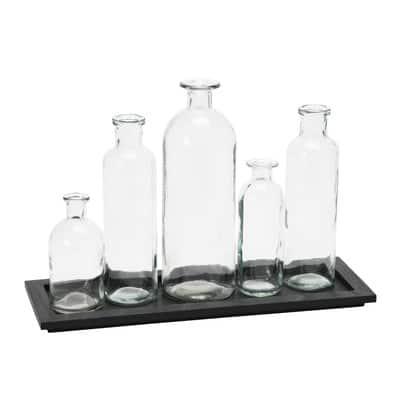 Hello Honey® Black Wood Tray with Glass Bottle Vases Set | Michaels®