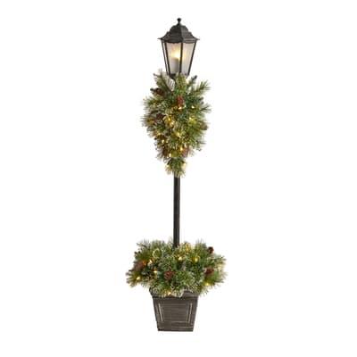 5Ft Pre-Lit LED Holiday Decorated Lamp Post With Faux Greenery In Decorative Container By Nearly Natural | 5 ft | Michaels®