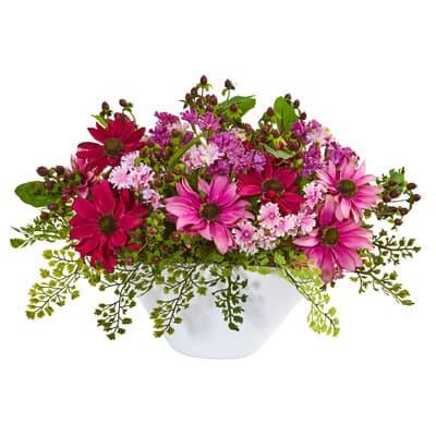 10" Pink Daisy Arrangement in White Vase By Nearly Natural | Michaels®