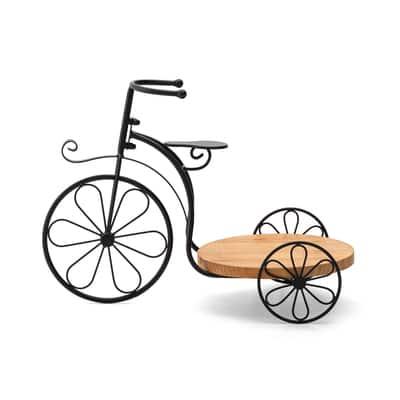 Glitzhome® 18" Black Metal Tricycle Planter Stand with Solid Wood Tray | 18" x 9.75" x 13" | Michaels®
